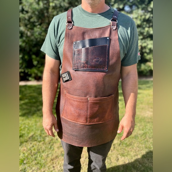 Calavera Hand Crafted Brown Leather Work Apron Woodworking Welding Metalwork - Picture 1 of 11